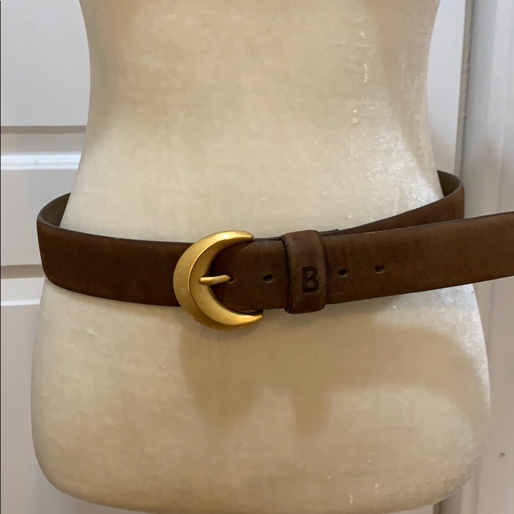 Bogner Tan Belt with Gold Crescent Buckle